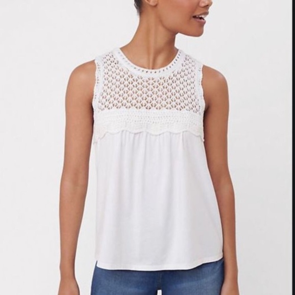 NWOT Loft White Crochet Yoke Shell XS